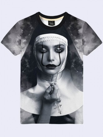 Оригинальная футболка Монахиня с крестом с модным 3D-принтом. Материал: 100% пол. . фото 2