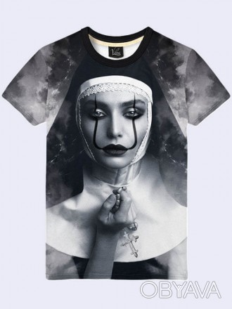 Оригинальная футболка Монахиня с крестом с модным 3D-принтом. Материал: 100% пол. . фото 1