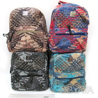  Товар на сайті >>>Рюкзак з кишенею "Плетіння" 31х25х15см, шкіра, mix4 Складська. . фото 1