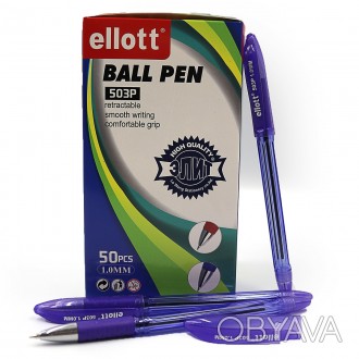  Товар на сайте >>>Ручка шариковая "Ellot" 1мм, фиолет., прозрачн корп, грип, бе. . фото 1
