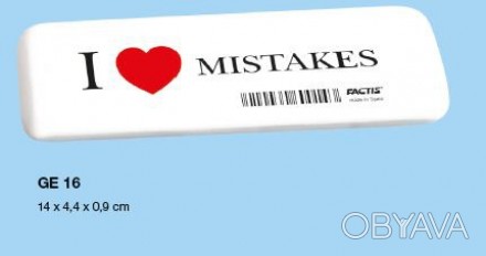  Товар на сайті >>>Ластик прямокутний бел. 14x4,4x0,9см "I love mistakes" "TM FA. . фото 1