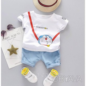 Костюм детский летний для мальчика Doraemon. В комплекте: футболка + шорты, котт. . фото 1