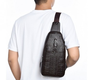 Стильная мужская сумка-бананка на грудь с крокодилом, мужская сумка слинг кросс . . фото 8