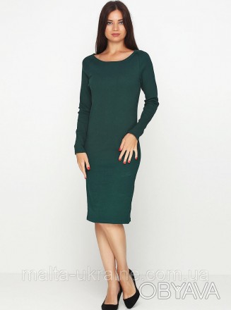 Женское платье зеленого цвета SS18Ж391-32 однотонное. Платье прямого кроя с длин. . фото 1