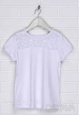 Детская белая блуза для девочки SS18ДД410-03. Блуза прямого кроя с круглым вырез. . фото 1