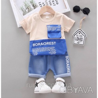 Летний модный детский костюм для мальчика Boraorest. В комплекте: футболка + шор. . фото 1