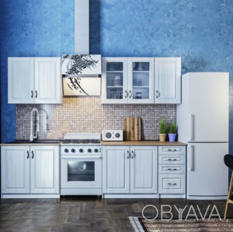 Комплект кухонних меблів довжиною 2.0 метра “Прованс” з білими фрезерованими МДФ. . фото 1