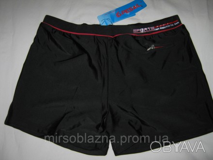  Плавки-боксеры для купания мужские PESAIL, черного цвета с красной полоской под. . фото 1
