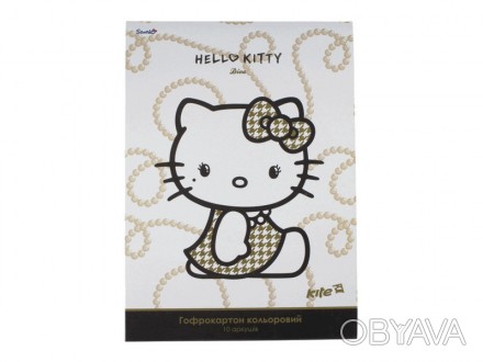 Гофрокартон кольор. (10л/10цвет.) A4 Hello Kitty D /1/100// (HK13-256К). . фото 1 Набір кольорового гофрокартону в картонній папці. Малюнок на папці - Hello Kitty. . фото 1