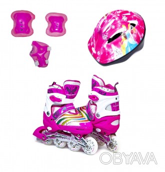 Комплект детских роликов Розового цвета с защитой и шлемом Scale Sport. Размер 2. . фото 1