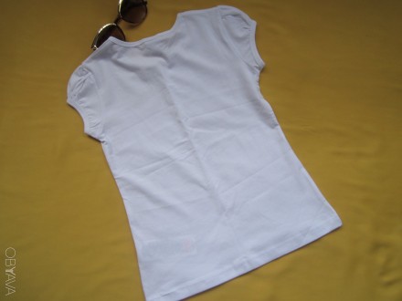 Белая  нарядная  футболка, можно  в  школу, р.128, Турция, Lovetti.
 ПОГ  33 см. . фото 8
