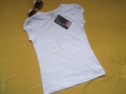 Белая  нарядная  футболка, можно  в  школу, р.128, Турция, Lovetti.
 ПОГ  33 см. . фото 2