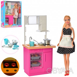 Кукла DEFA 8439-BF 30см, кухня,мебель31-14,5см,посуда,свет,2цв, бат-таб,в кор, 2. . фото 1