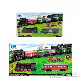 ЖД HX2015-16-17 диам.70см,локомотив,звук,свет,2вагона,14дет,2вида,на бат,в кор,4. . фото 1