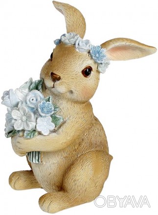 Декоративная статуэтка "Кролик с цветами". Материал - полистоун (искусственный к. . фото 1