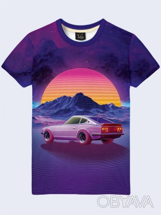 Красочная 3D-футболка Синтвейв авто с модным принтом. Материал: 100% полиэстер.. . фото 1
