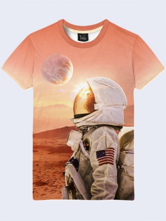 Стильная 3D-футболка Человек на Марсе с актуальным принтом. Материал: 100% полиэ. . фото 2