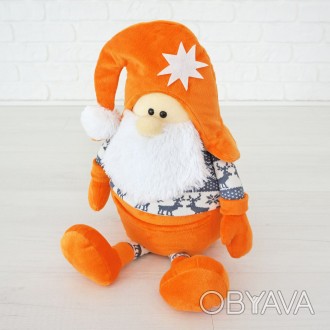 Новорічна іграшка гномик Санта оранжево-сірого кольору від Kidsqo Гномик, новорі. . фото 1