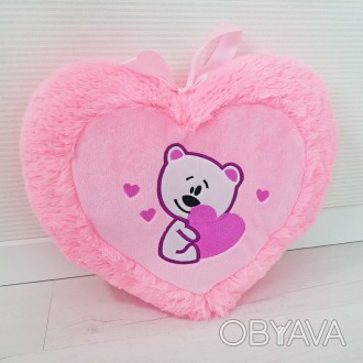 М'яка рожева подушка Серце з ведмедиком від українського виробника Золушка М. . фото 1