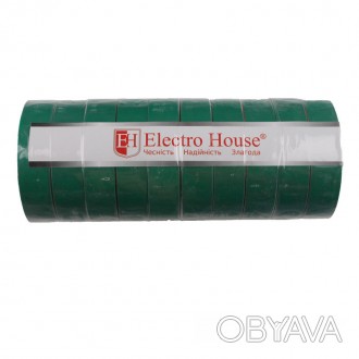 Зелена изолента 50 м EH-AHT-1839 торговой марки Electro House изготовлена с прим. . фото 1
