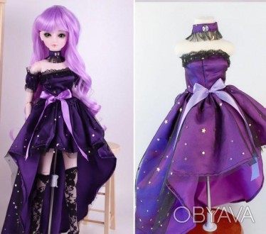 Платье фиолетовое и чокер для шарнирной куклы BJD 60 см, 1/3 + нарукавники
Тольк. . фото 1