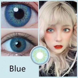 Одна пара кольорових лінз для очей, колір натуральний блакитний + контейнер для . . фото 1