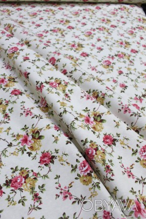Декоративная ткань веточки розовые розы Турция. Ширина ткани 180 см, высота наби. . фото 1