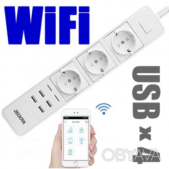 WiFi розетка умная на 3 штекера + 4 USB порта 2500 Ватт Zeoota PS022, Iphone & A. . фото 1
