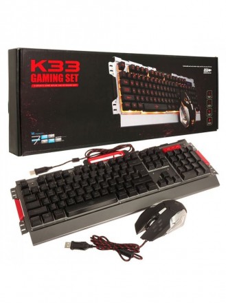 Игровая проводная мышь и клавиатура с подсветкой K33. Игровая клавиатура с мульт. . фото 2