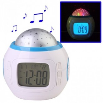 Часы с проэктором звездного неба 1038 Музыкальные часы с будильником, проектор З. . фото 6