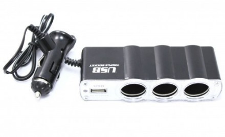 Разветвитель автомобильный тройник WF-0120 с USB АЗУ тройник + USB 500 мАч (WF-0. . фото 5