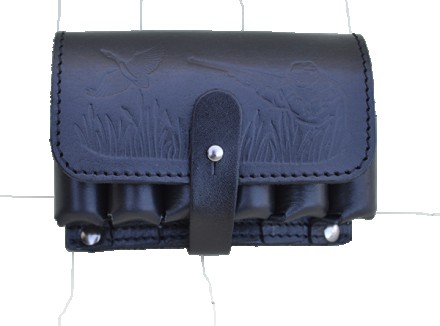  Черный кожаный подсумок на 6 патронов, изготовленный из натуральной водоотталки. . фото 5