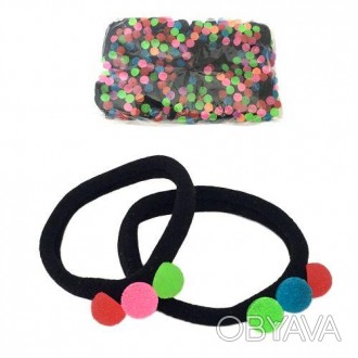 Набор из 10-ти стильных резиночек для волос, украшенных 3-мя разноцветными шарик. . фото 1
