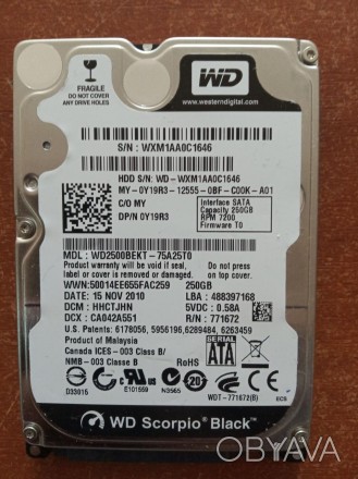 Жорсткий диск Western Digital 250 ГБ SATA 3Gbit/s 2.5 дюйма 7200 rpm
стан чудови. . фото 1