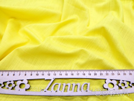  Ткань стрейч-лён однотонный цвет желтый - достаточно плотная, с большим содержа. . фото 1