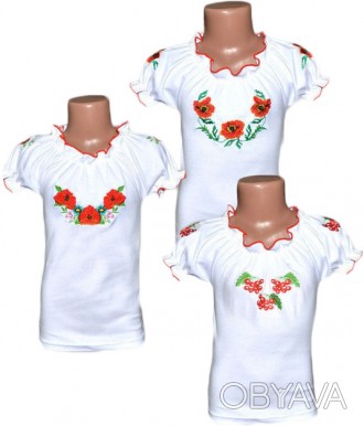 Блузка с вышивкой (вышиванка) для девочки, короткий рукав, 100 % хлопок, интерло. . фото 1
