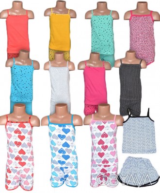 Комплект дитячий (піжама) для дівчинки, майка і шорти, 100 % бавовна, кулір. Укр. . фото 1