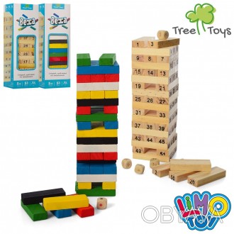 Деревянная игрушка Игра MD 1211 башня, 51блок, кубики,2вида, в кор-ке, 19,5-5,5-. . фото 1