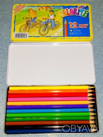 Олівці кольорові Marco в металевій упаковці, 12 кольорів.. . фото 1
