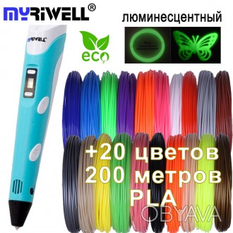 3D ручка Myriwell 2 RP100B (Оригинал) голубая с LCD экраном + комплект Эко-пласт. . фото 1