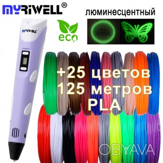 3D ручка Myriwell 2 RP100B (Оригинал) фиолетовая с LCD экраном + Эко-комплект пл. . фото 1