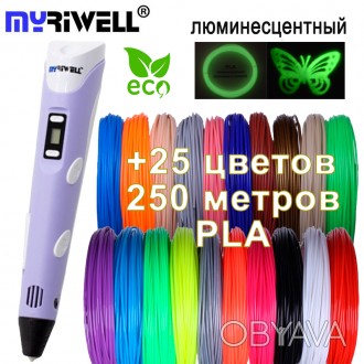 3D ручка Myriwell 2 RP100B (Оригинал) фиолетовая с LCD экраном + комплект Эко пл. . фото 1