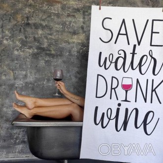 Пляжное полотенце с принтом Save water drink wine 150х70 см (PLB_21J049)