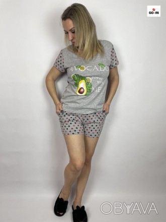 Пижама для дома летняя футболка с шортами серая р.48-58
Летняя хлопковая пижама . . фото 1