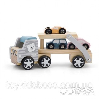 Іграшка у вигляді автомобілевоза складається з тягача і дворівневої платформи дл. . фото 1