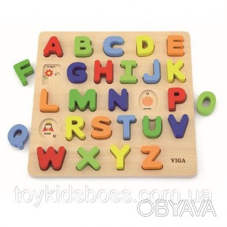 Кольоровий дерев'яний набір-пазл для вивчення букв і слів з дитиною. Містить 26 . . фото 1