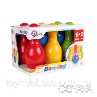 В набор входят: 6 разноцветных кеглей и 2 яркие шары, которыми сбивать кегли буд. . фото 1