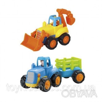 Інерційні сельхозмашинки трактор і бульдозер з фігурками водіїв в кабінах і рухо. . фото 1