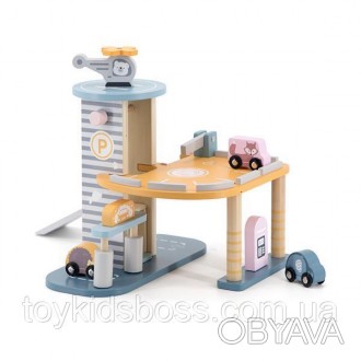 Ігровий набір Viga Toys серії PolarB двоповерховий Паркінг включає заправку, авт. . фото 1