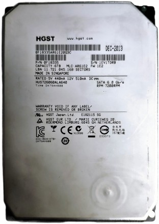 Жесткий диск HDD 6TB 7200rpm 64MB SATA III 3.5 Hitachi Ultrastar He6 HUS726060AL. Киев. фото 1 Жесткий диск HDD 6TB 7200rpm 64MB SATA III 3.5 Hitachi Ultrastar He6 HUS726060AL. Киев. фото 1